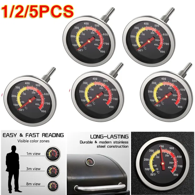 1-5 Stainless Steel Barbecue BBQ Smoker Grill Pit Thermometer Temperature Gauge