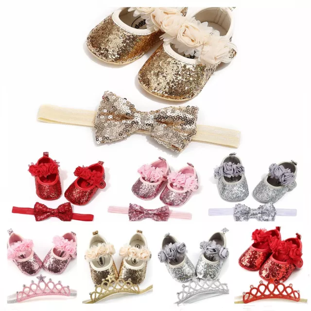 Newborn Baby Girl Pram Shoes Infant Paillette Mary Janes Princess Dress Shoes