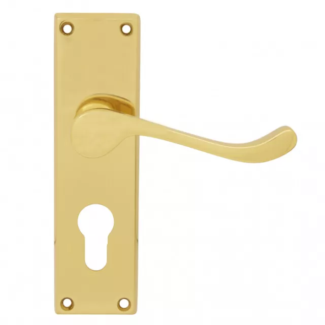 Pavtom Door Handle Scroll Lever Euro Lock Plate 150x42mm Polished Brass 7304PB