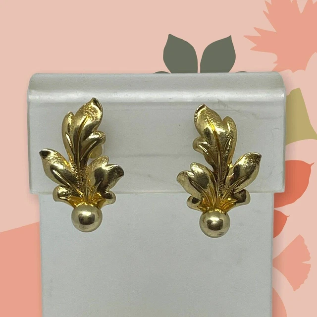 VAN DELL Etched Leaf 12K Gold Filled Vintage Screw Back Clip Earrings