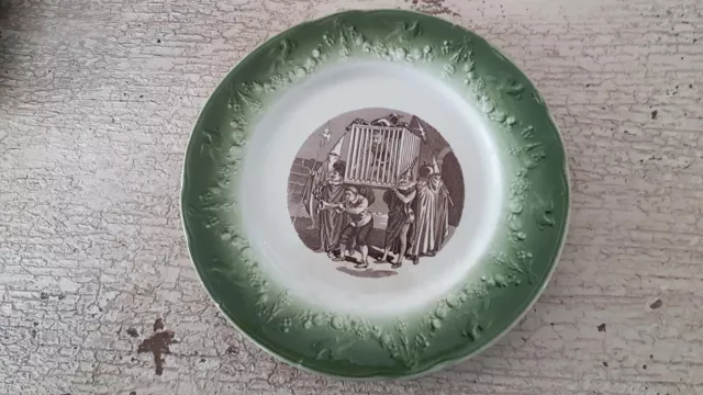 Ancienne Assiette Don Quichotte Keller et Guerin KG Faïence de Lunéville 1920