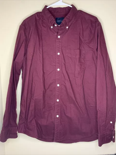 Mens American Eagle Large Maroon Button Up Collared Dress Up Shirt 💯