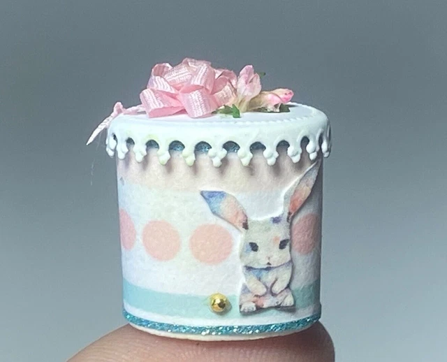 Artisan Oval Baby Bunny Easter Egg Box & Gladiolas 1:12 Dollhouse Signed OOAK 23