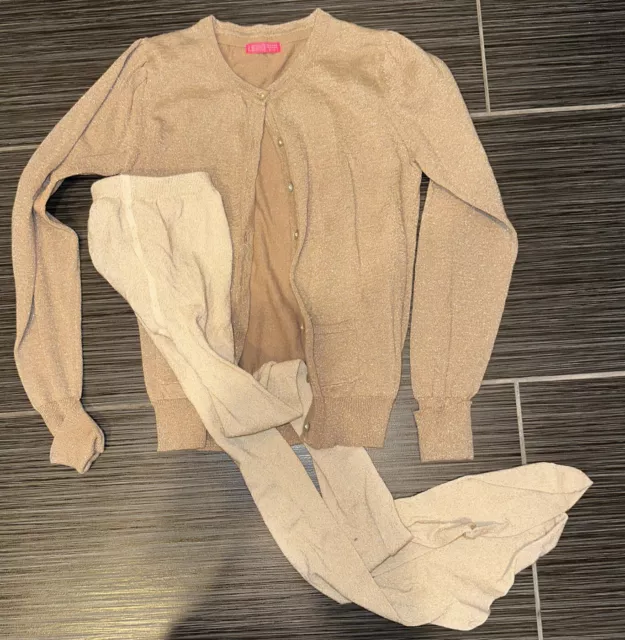 Girls Gold Accessories Cardigan Sweater 9-10 and MP Tights 140 Sparkly Gold