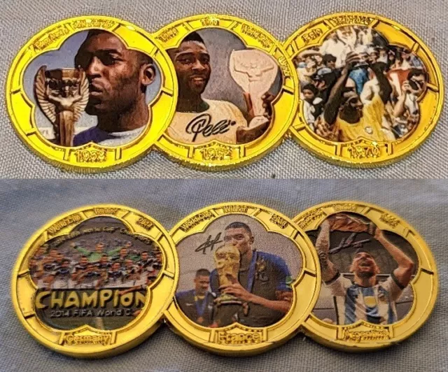 Moneda de Oro Pelé 3 x Ganador de la Copa del Mundo Brasil Firmada Leyenda Messi Mbappé Alemán Antiguo 2