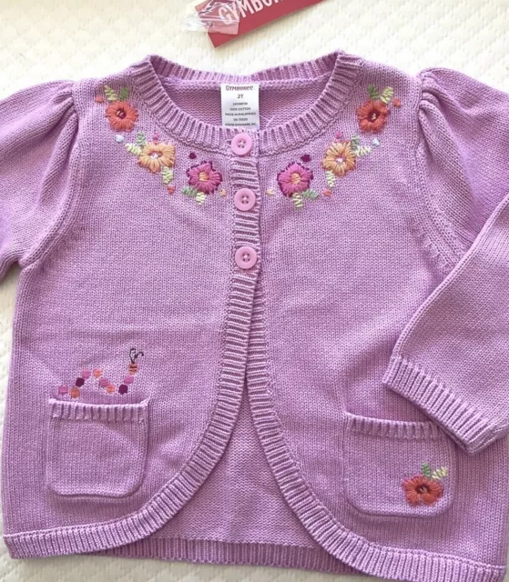 HTF Vintage NWT Gymboree 2006 SNOW BLOSSOM Pink Flower Cardigan Sweater 3-6M 2T