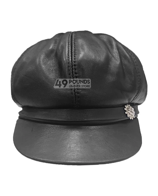 Smart Range Victorian Peaky Blinders Style Black Leather Newsboy Cap – Baker Boy Gatsby Hat