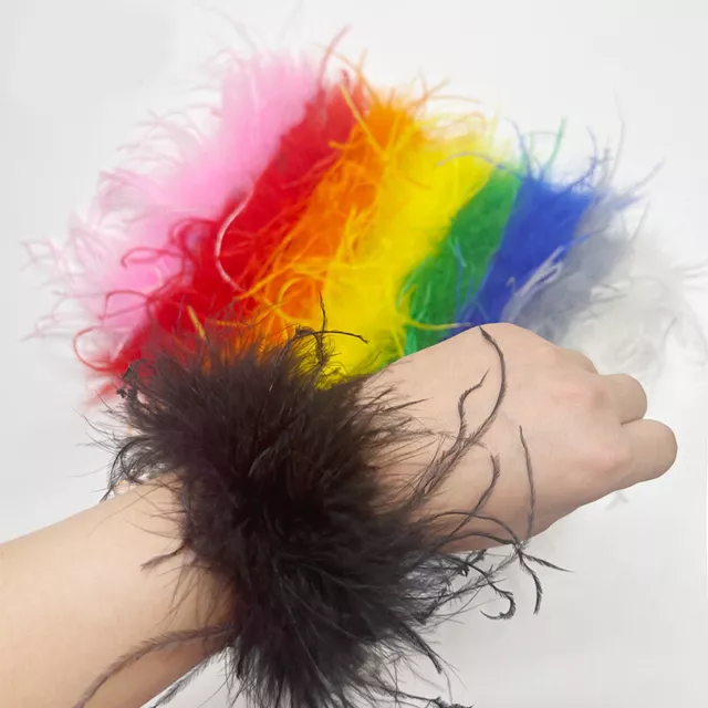 1X Feather Cuff Slap Bracelet Hair Ring Women Fur Fluffy Wristband Ostrich Hoop❃ 2