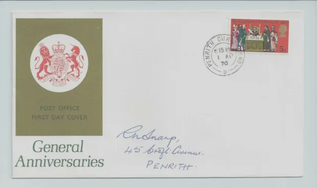 GB First Day Cover FDC Anniversaries 5d Penrith Cumberland 1970 Arbroath