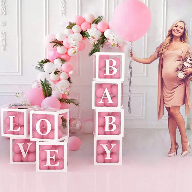 White Balloon Boxes x 4 with - BABY LOVE Letters - 30cm Wedding Baby Shower
