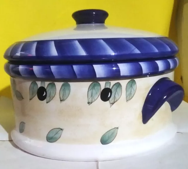 Round Ceramic Cookie Jar Cannister Leaf & Olives