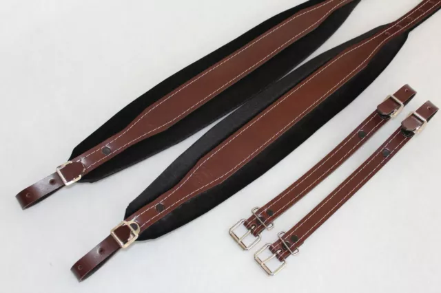 10 cm wide Accordion shoulder Straps / belts, black, genuine leather, padded