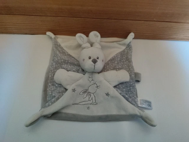 Doudou Plat Lapin Gris Blanc Étoiles Simba Toys