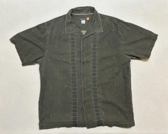 Quicksilver Shirt Mens Extra Large Button-Up Green Silk Hawaiian Tribal Adult