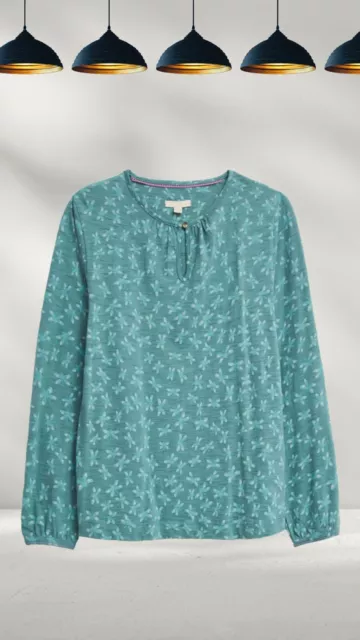 Ex White Stuff Women’s Long Sleeve Jersey Top in Teal Bea (A Bit Defect)