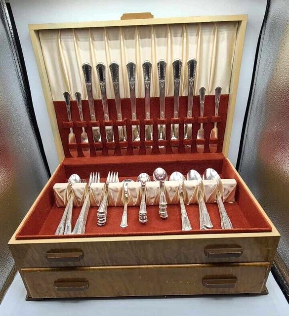 64 PC. 1940 S WM ROGERS Overlaid IS Treasure Silverplate Set 2 Floor Wooden Box 167.10 PicClick AU