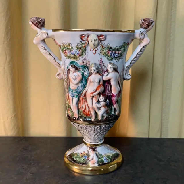 Vintage Rare! Capodimonte Bernini Italy 12" Vase Urn Centerpiece