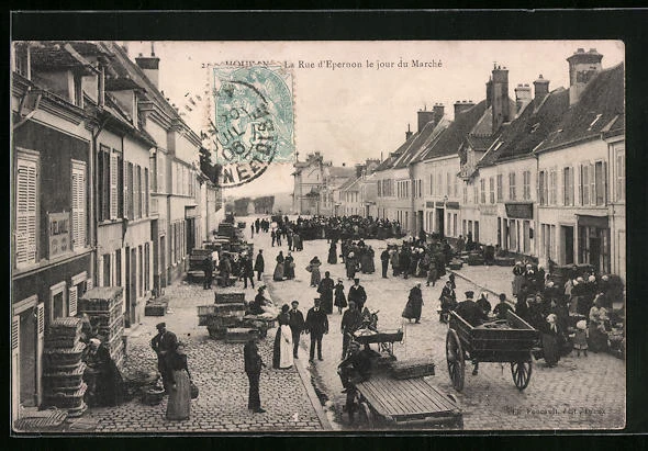 CPA Houdin, La Rue d´Epernon le jour du Marché 1906