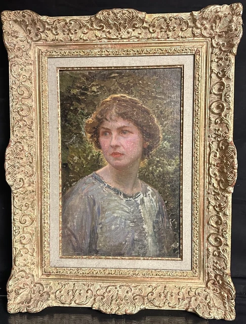 ANTIQUE LARGE OIL on Canvas Painting Woman Portrait Wood Frame Early ...