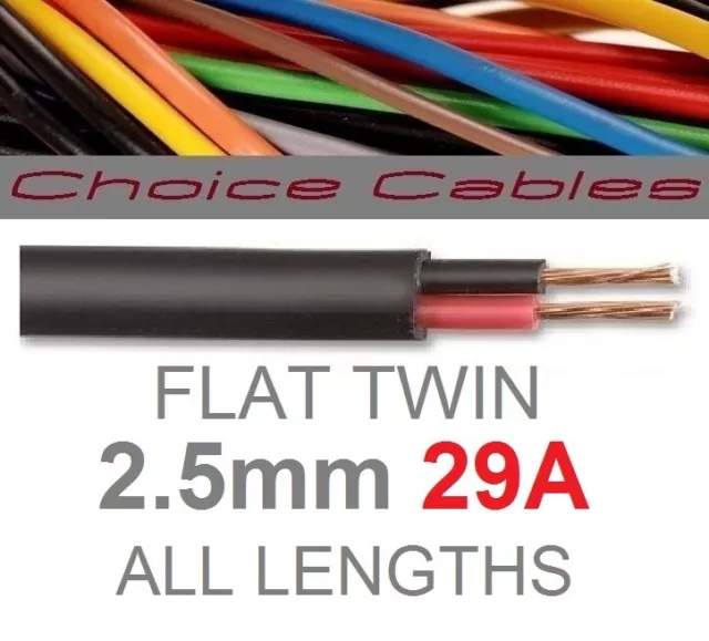 12v/24v AUTOMOTIVE 2 CORE FLAT TWIN THINWALL CABLE 2.5mm, 29A AUTO 2 CORE WIRE