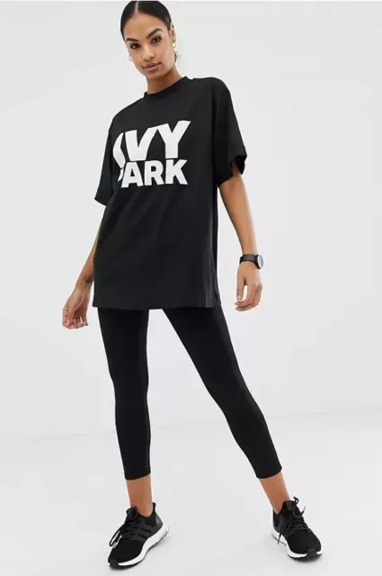 Ivy Park By Beyonce Oversize Long T-Shirt Top Black With White Logo
