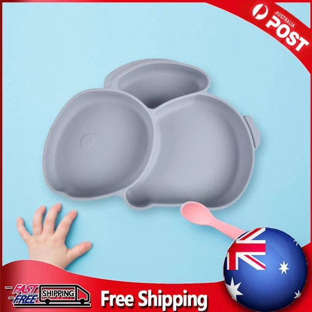 Cartoon Children Dishes Silicone Baby Feeding Dishes Baby Cutlery (Dark Grey)