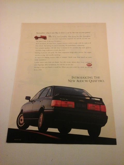 Vtg 1987-1988 Car Print Ad '88 AUDI - INTRODUCING THE NEW AUDI 90 QUATTRO (REAR