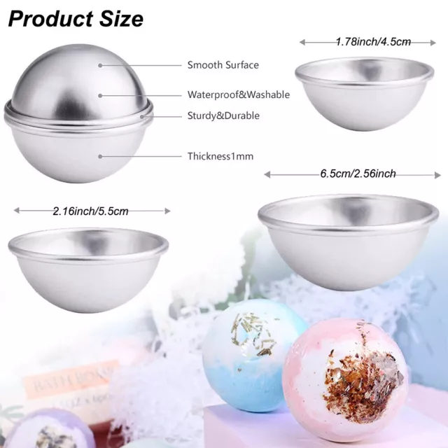 6Pcs/Set Aluminum Bath Bomb Mold 3Size DIY Bath Fizzy Sphere Round Ball Mold