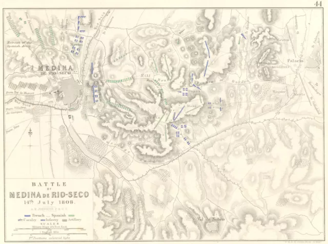 BATTLE OF MEDINA DE RIO-SECO. 14th July 1808. Spain. Napoleonic Wars 1848 map