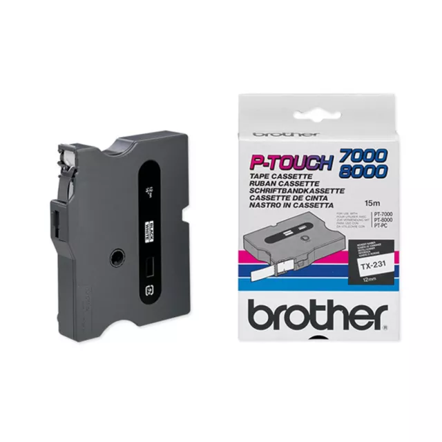 BROTHER TX-231 TX231 12mm 15mt NASTRO ORIGINALE nero su bianco non laminato