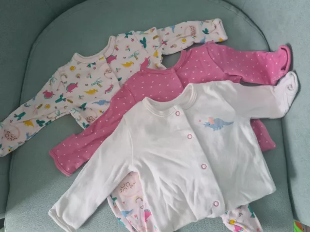 Mamas & Papas baby girl sleepsuit set, very lightly used, newborn size. Dinosaur