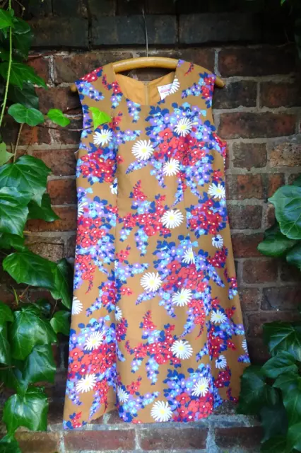 Vintage 1960s *St Michael* Modernist  Daisy Print Terylene Shift Dress MEDIUM