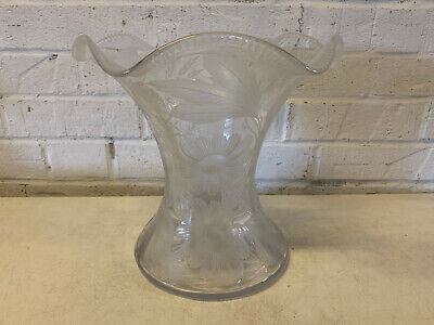 Antique ABP American Brilliant Cut Glass Large Signed Libbey Vase Floral Dec.