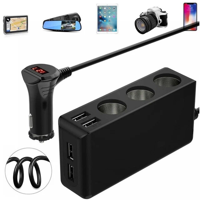 Auto Ladegerät 3-Fach,12V/24V Zigarettenanzünder Verteiler USB Adapter Steckdose