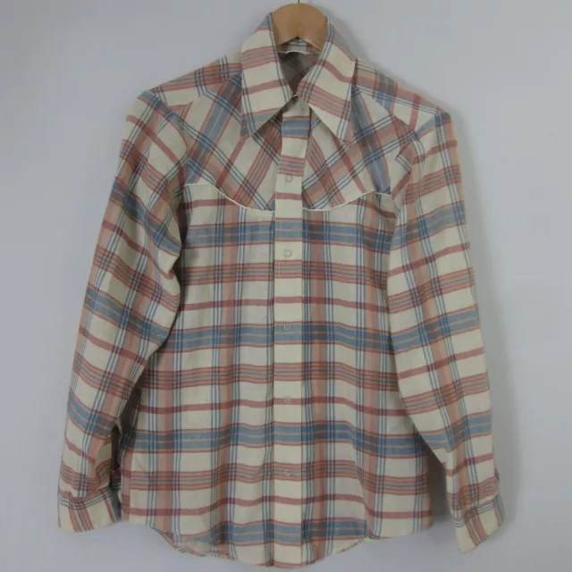 VTG 1960s Rob Roy Shirt Boys L Mens XS Multicolor Plaid Front Snap Western Shirt