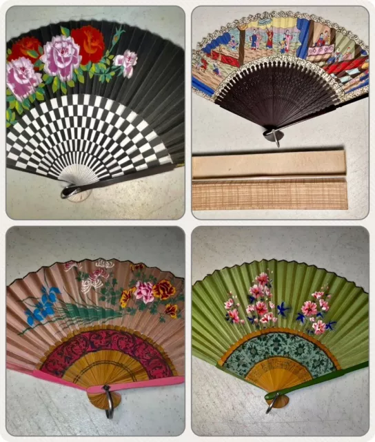 (4) VTG MINIATURE FOLDING FANS Boudoir, Doll Accessory OCCUPIED JAPAN LOT