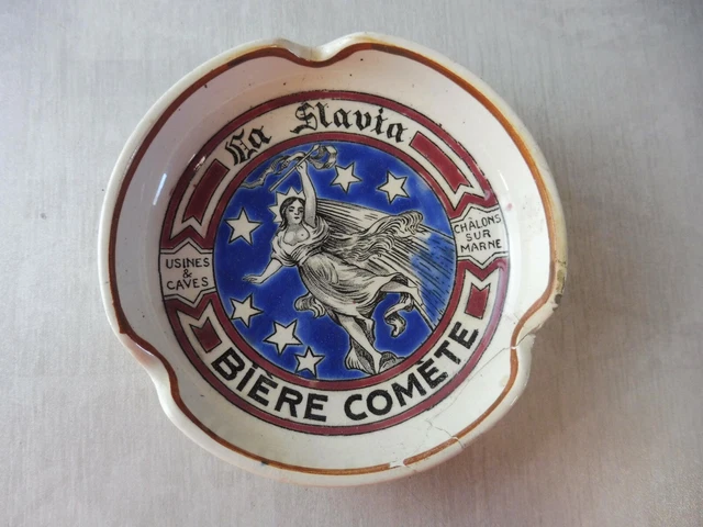 Ancien cendrier publicitaire en céramique, La Slavia, bière comète, de Longwy