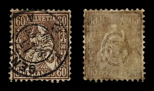 4061 Switzerland SG59 60c Bronze. 1863. Sc#48 Mi27 Fine Used. C£200