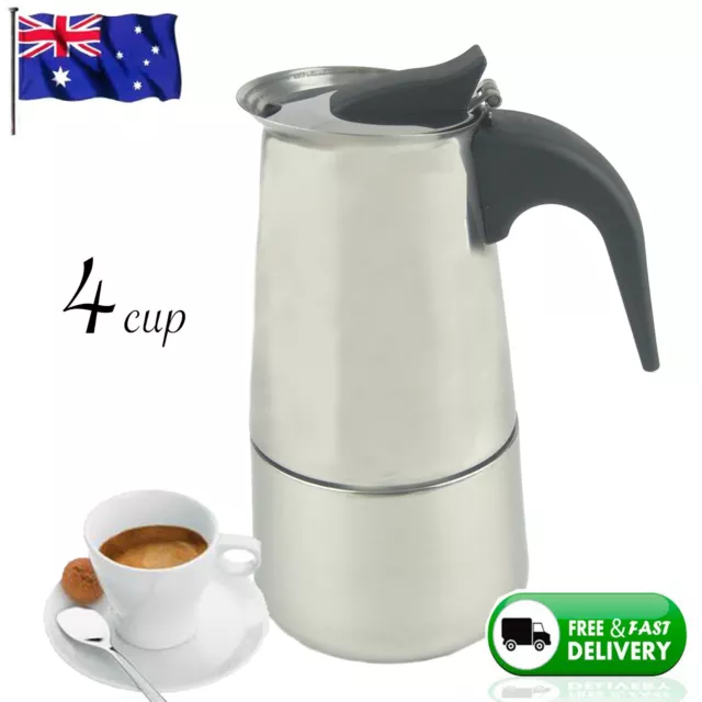 NEW 4 CUP ESPRESSO MAKER Coffee Stainless Steel Percolator Perculator Stove Top