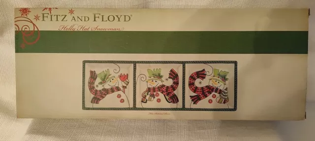 Fitz & Floyd Holly Hat Snowman Divided Serving Tray-Boxed