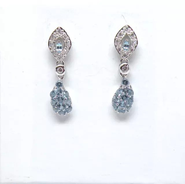 Authentic 14k White Gold Earring multiple Aquamarines, Diamond  March birthstone