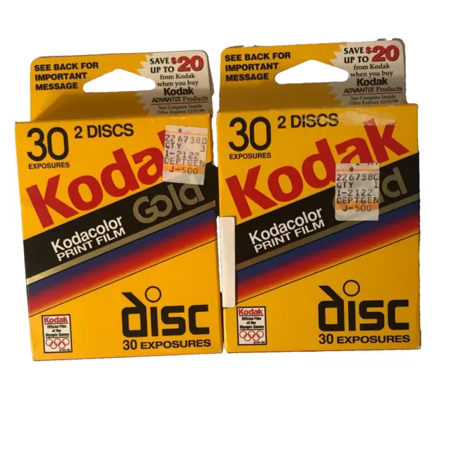 Película de disco de oro Kodak 2 piezas 30 exposiciones impresión Kodacolor exp. Lote de 2 2000