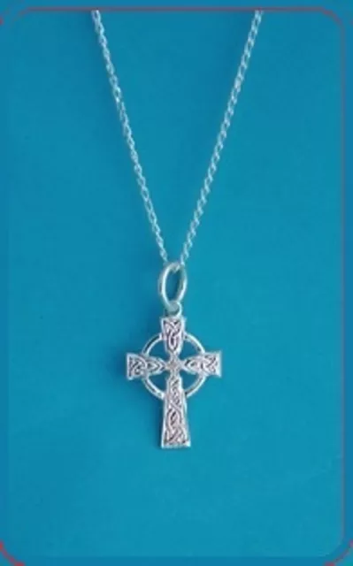 925 Sterling Silver Small Plain Celtic Cross Pendant 16" Chain Necklace HolyGIFT