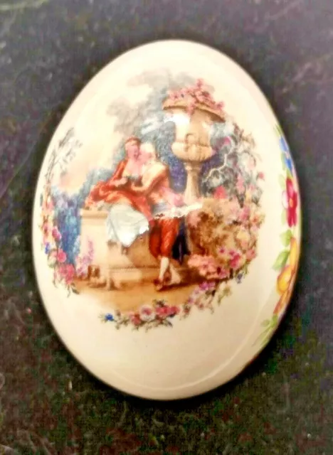 Vintage Hand Painted Porcelan Egg Victorian Scene - by The Egg Lady