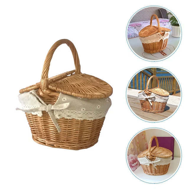 Cesto da picnic in rattan scatola regalo scatola porta posate tessuto manuale
