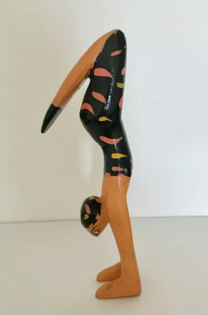 Yoga Hand Stand Pose, hand carved, hand painted folk art sculpture