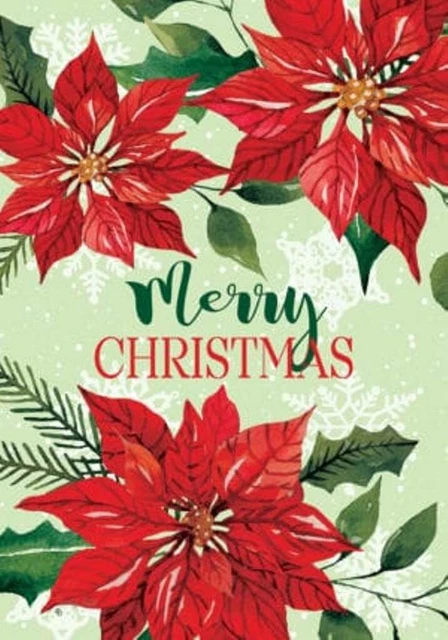 Merry Christmas Red Poinsettia Trio, Garden Flag 12"x18", Custom Decor, 2 Sided