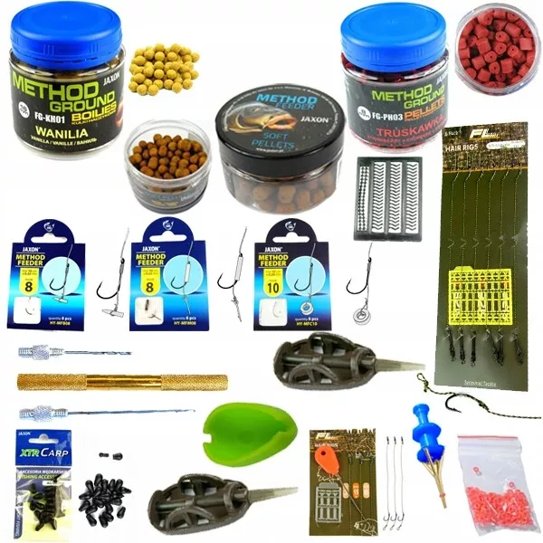 SET mit 74 Zubehörteilen Futterkörbe Pop UP Boilies Pellet METHOD FEEDER jaxon