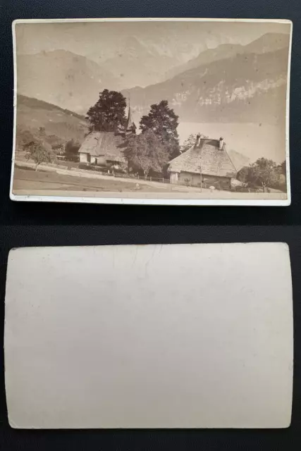 Suisse, maisons, village de montagne à identifier Vintage albumen print, carte c