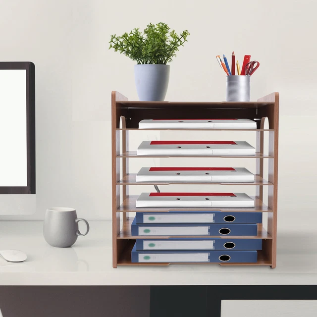7 Compartments Document Shelf Tabletop Calculator Book Organizer Office School